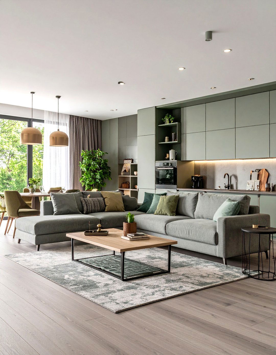 Built In Storage Keeps Family Spaces Tidy - 20 Grey and Sage Green Living Room Ideas