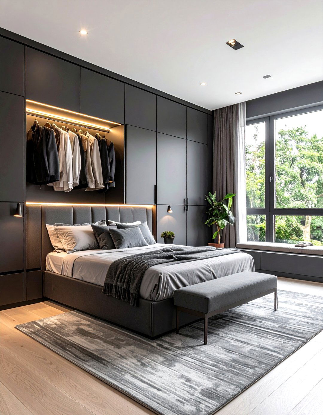 Built In Storage Keeps the Look Sleek - 20 Dark Grey Bedroom Ideas