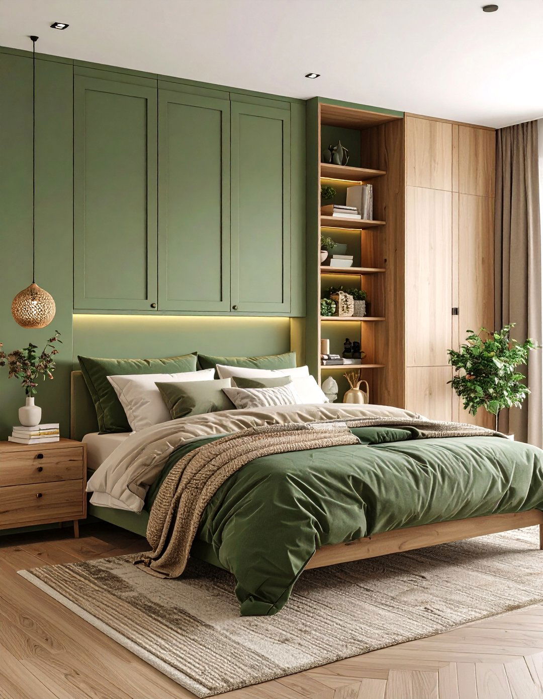 Built In Storage in a Green and Beige Bedroom - 20 Green and Beige Bedroom Ideas