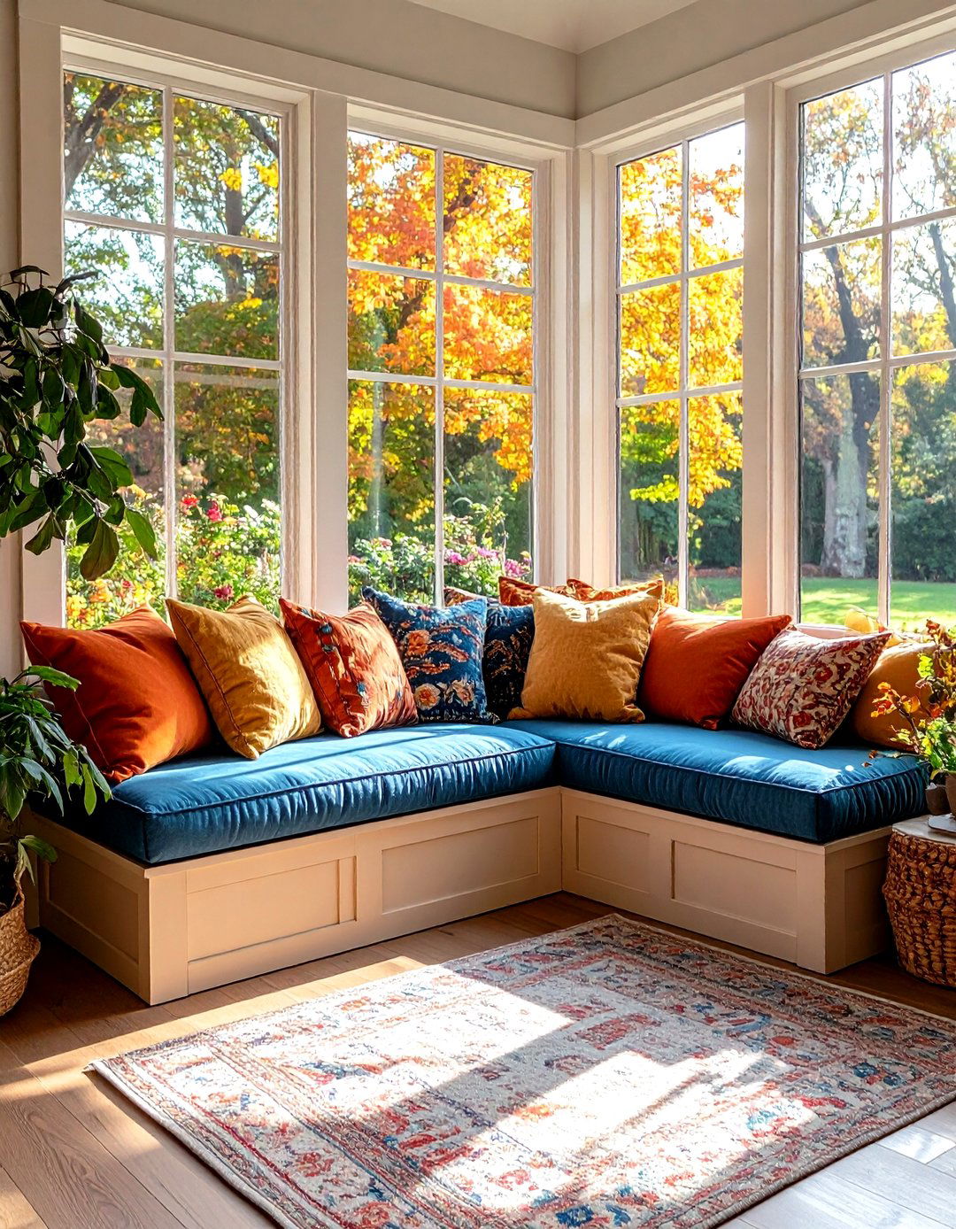 Built In Window Bench Maximizes Seating - 20 Farmhouse Sunroom Ideas