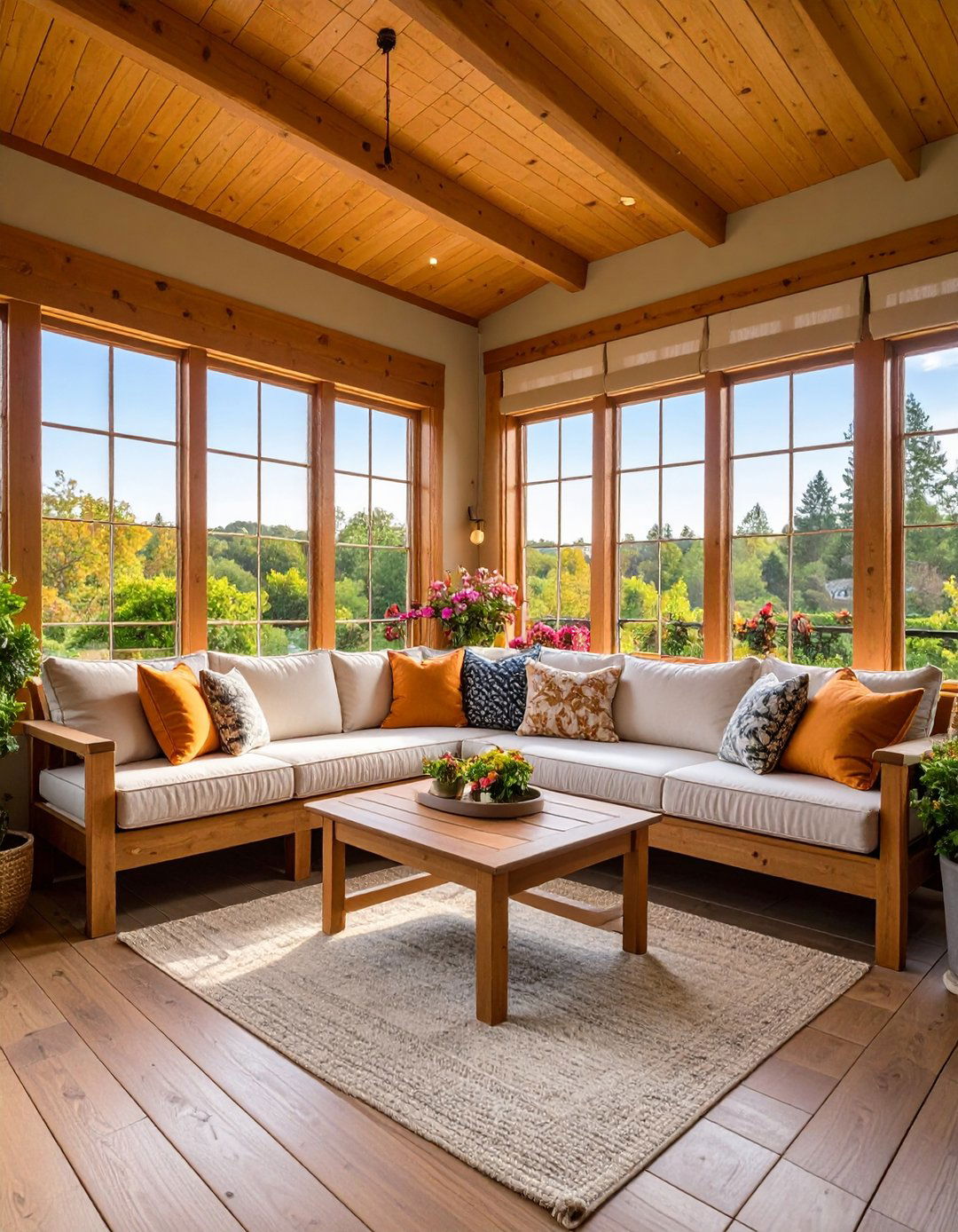 Built In Window Seats in a Snug Sunroom - 20 Rustic Sunroom Ideas