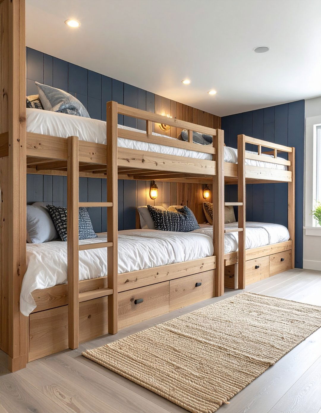 Built in Coastal Bunk Room with Ships Cabin Vibes - 20 bunk room ideas