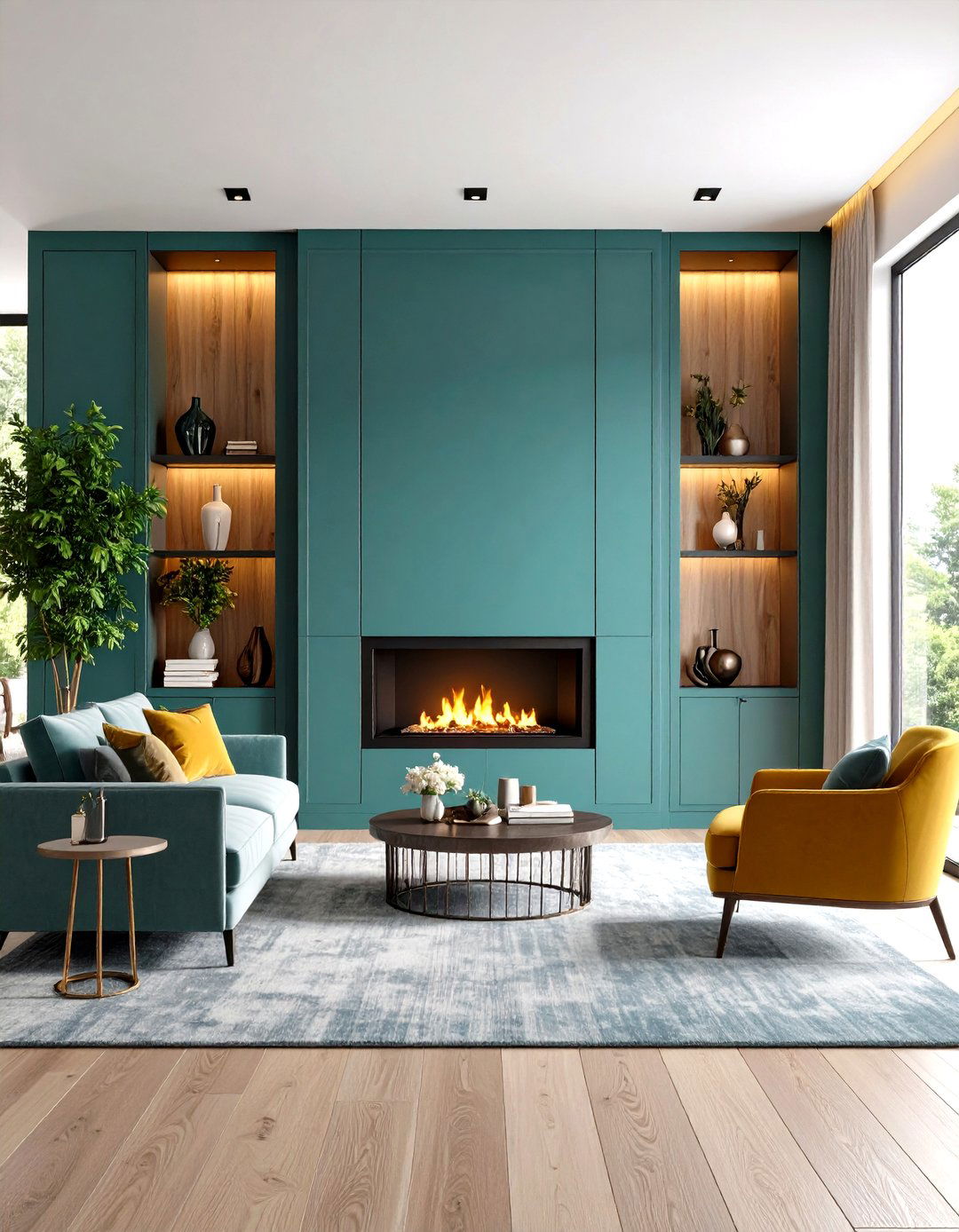 Built in Media Wall Room Divider with Fireplace Feature - 20 Room Divider Ideas