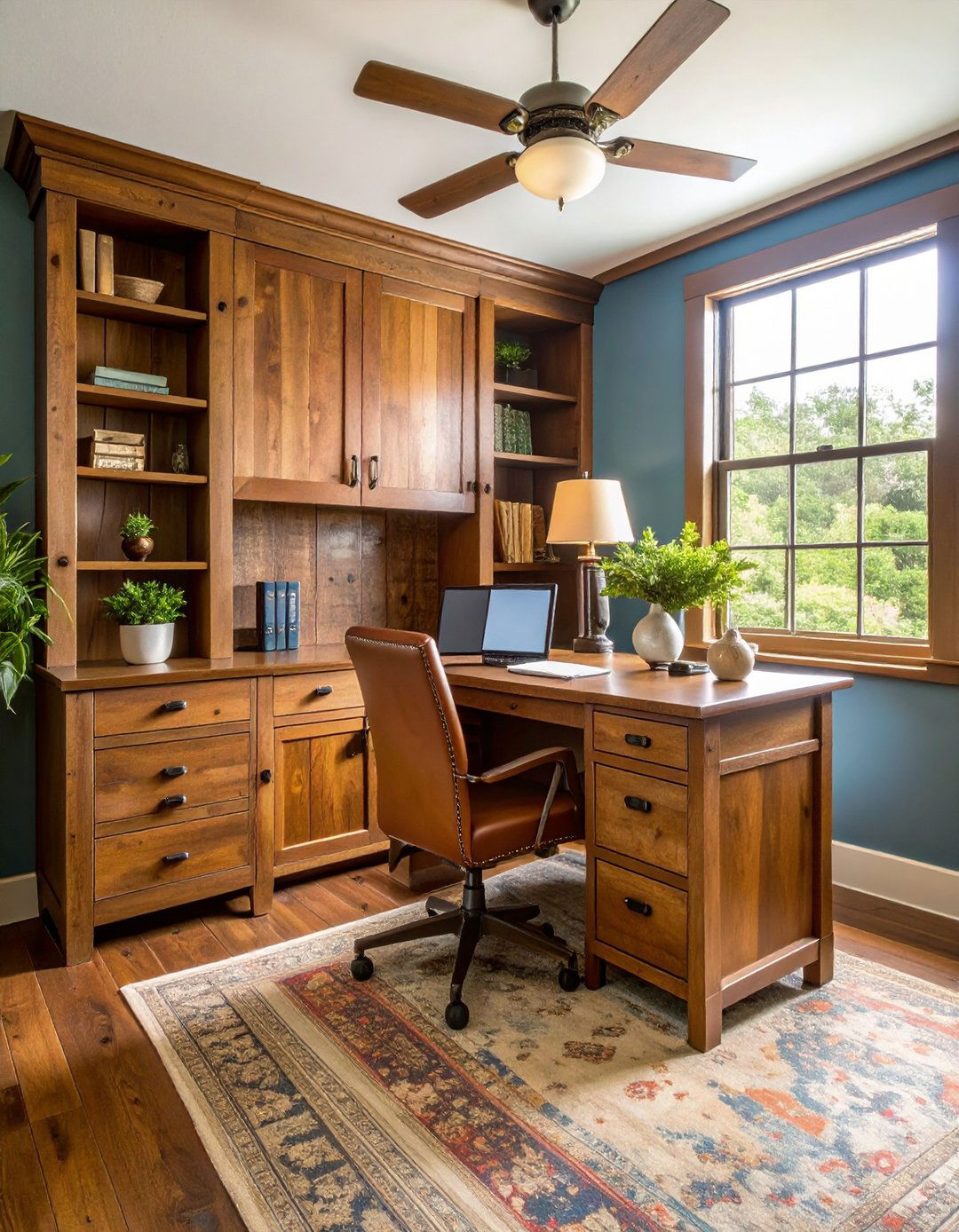 Built in Office Nook with Rustic Cabinetry - 20 Rustic Home Office Ideas