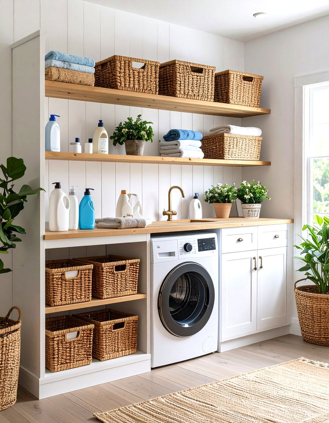 Built in Storage Cubbies for Organization - 20 Farmhouse Laundry Room Ideas