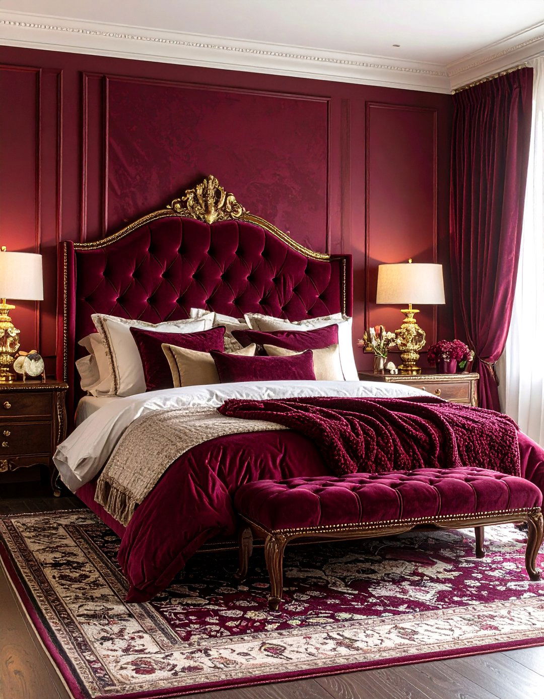 Burgundy Bedroom Featuring Textural Layering and Mixed Fabrics - 20 Burgundy Bedroom Ideas
