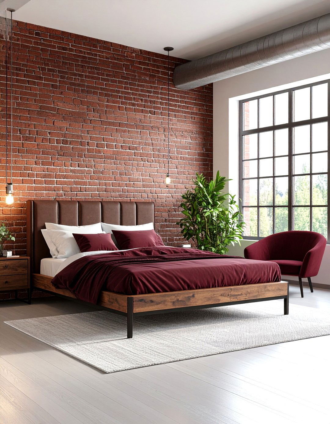 Burgundy Bedroom with Industrial Modern Design Features - 20 Burgundy Bedroom Ideas