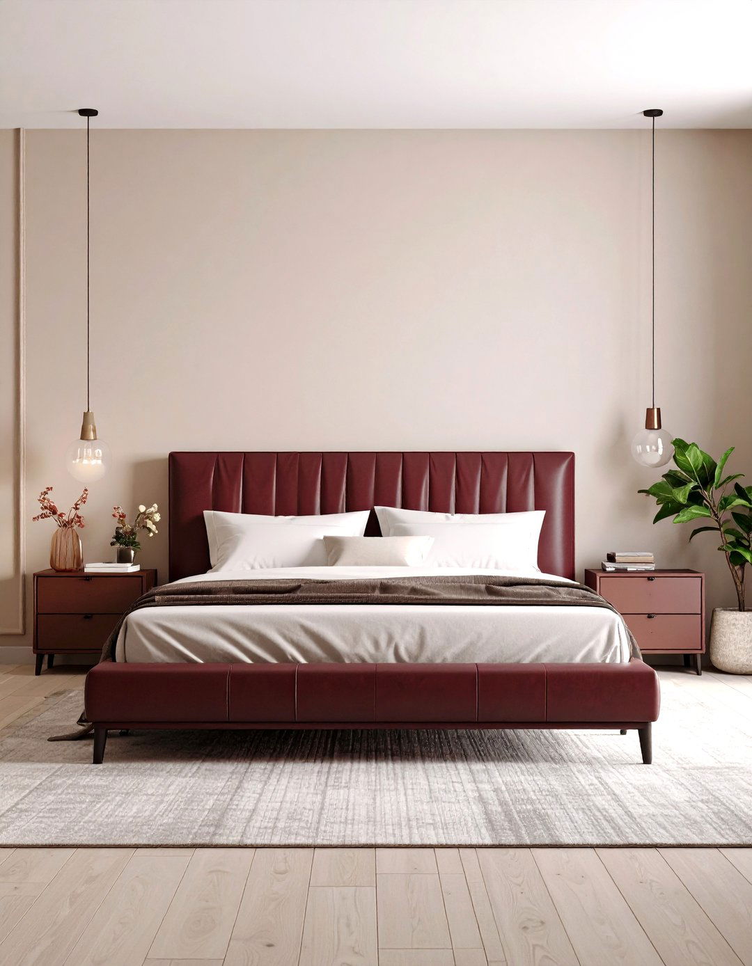 Burgundy Bedroom with Modern Minimalist Design Elements - 20 Burgundy Bedroom Ideas