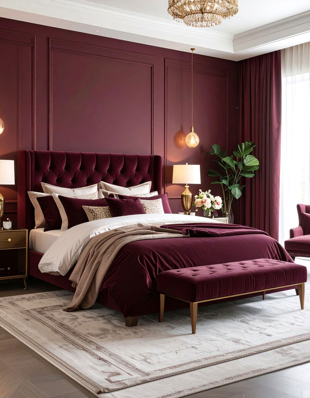 Burgundy Bedroom with Monochromatic Tonal Variations - 20 Burgundy Bedroom Ideas