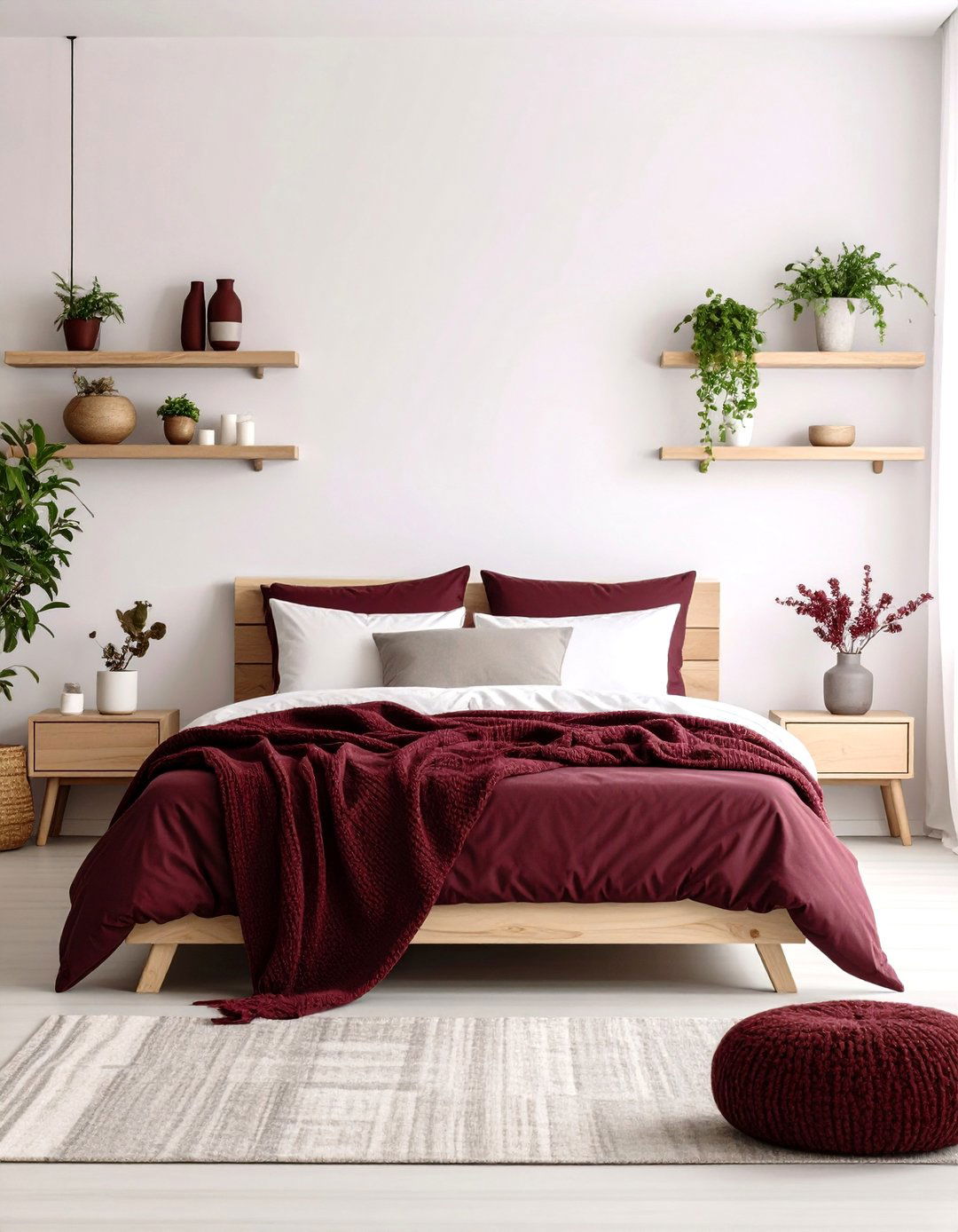 Burgundy Bedroom with Scandinavian Minimalism and Light Wood - 20 Burgundy Bedroom Ideas