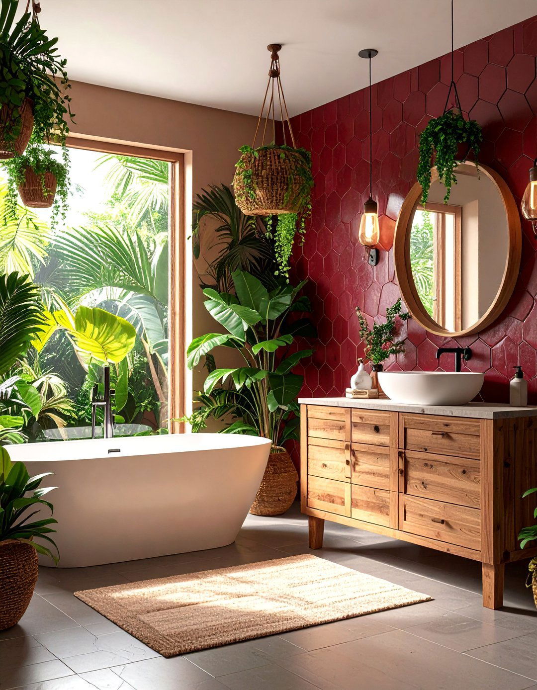 Burgundy Botanical Oasis Bathroom - 20 Burgundy Bathroom Ideas