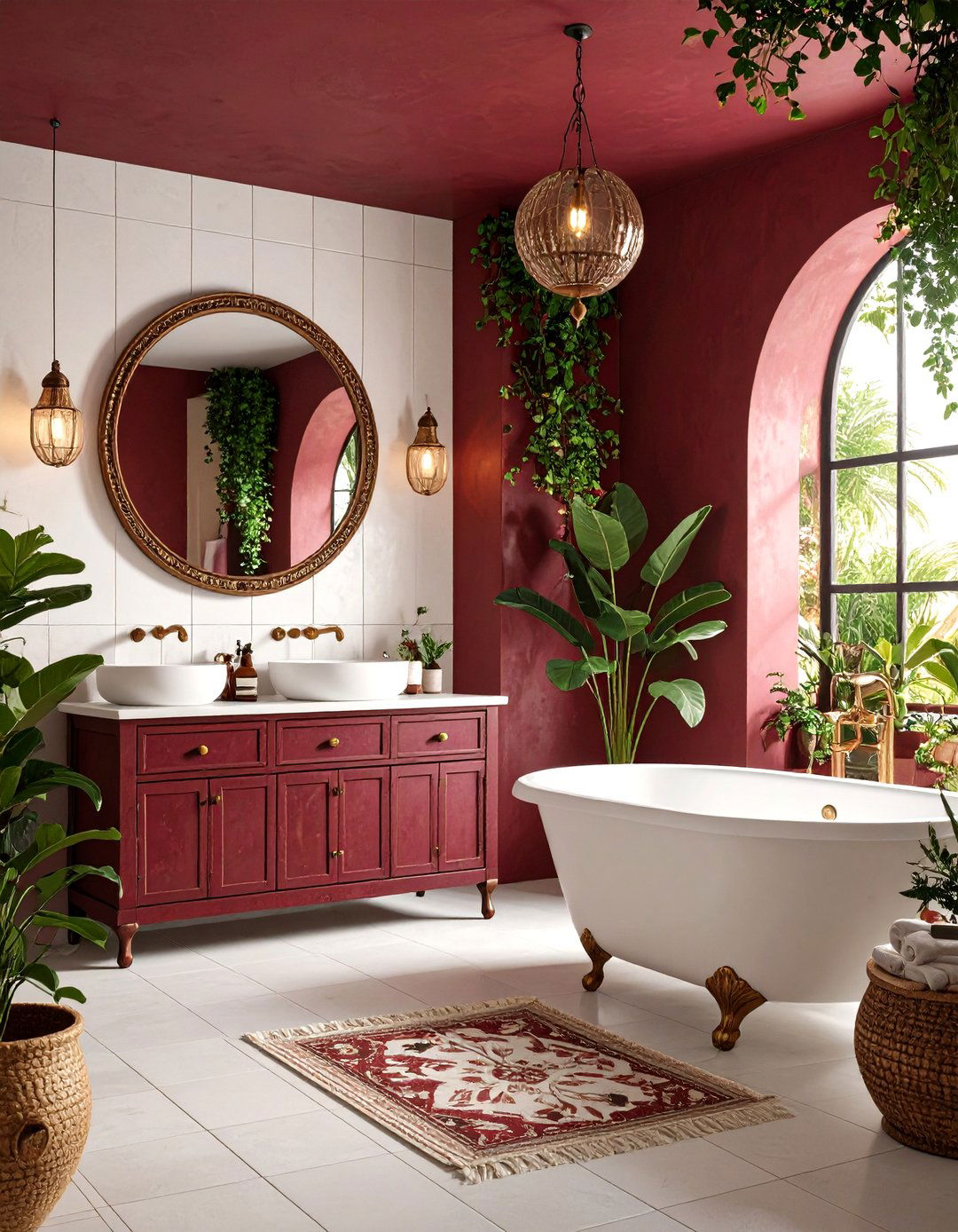 Burgundy Eclectic Bohemian Bathroom - 20 Burgundy Bathroom Ideas