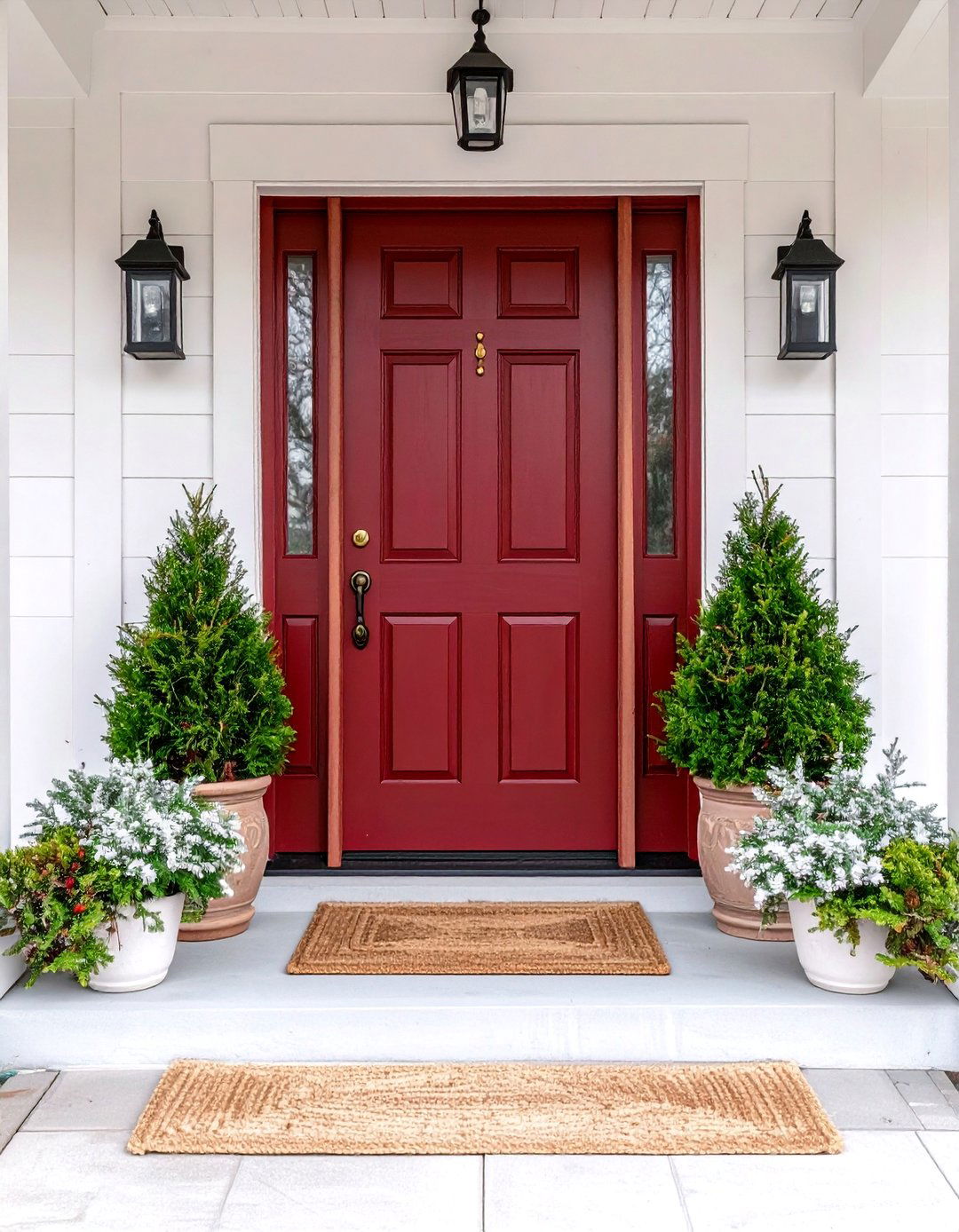 Burgundy Front Door Enhanced by Feng Shui Principles - 20 Burgundy Front Door Ideas