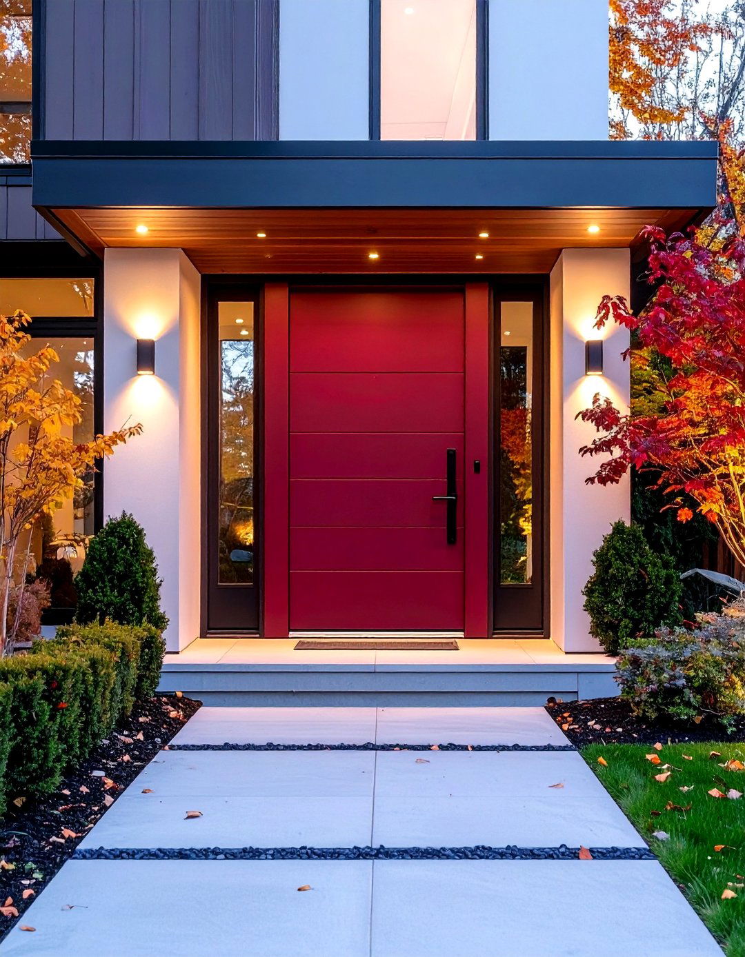Burgundy Front Door Set in Contemporary Pivot Design - 20 Burgundy Front Door Ideas