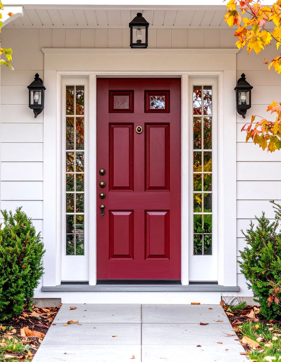 Burgundy Front Door with Craftsman Style Sidelights - 20 Burgundy Front Door Ideas
