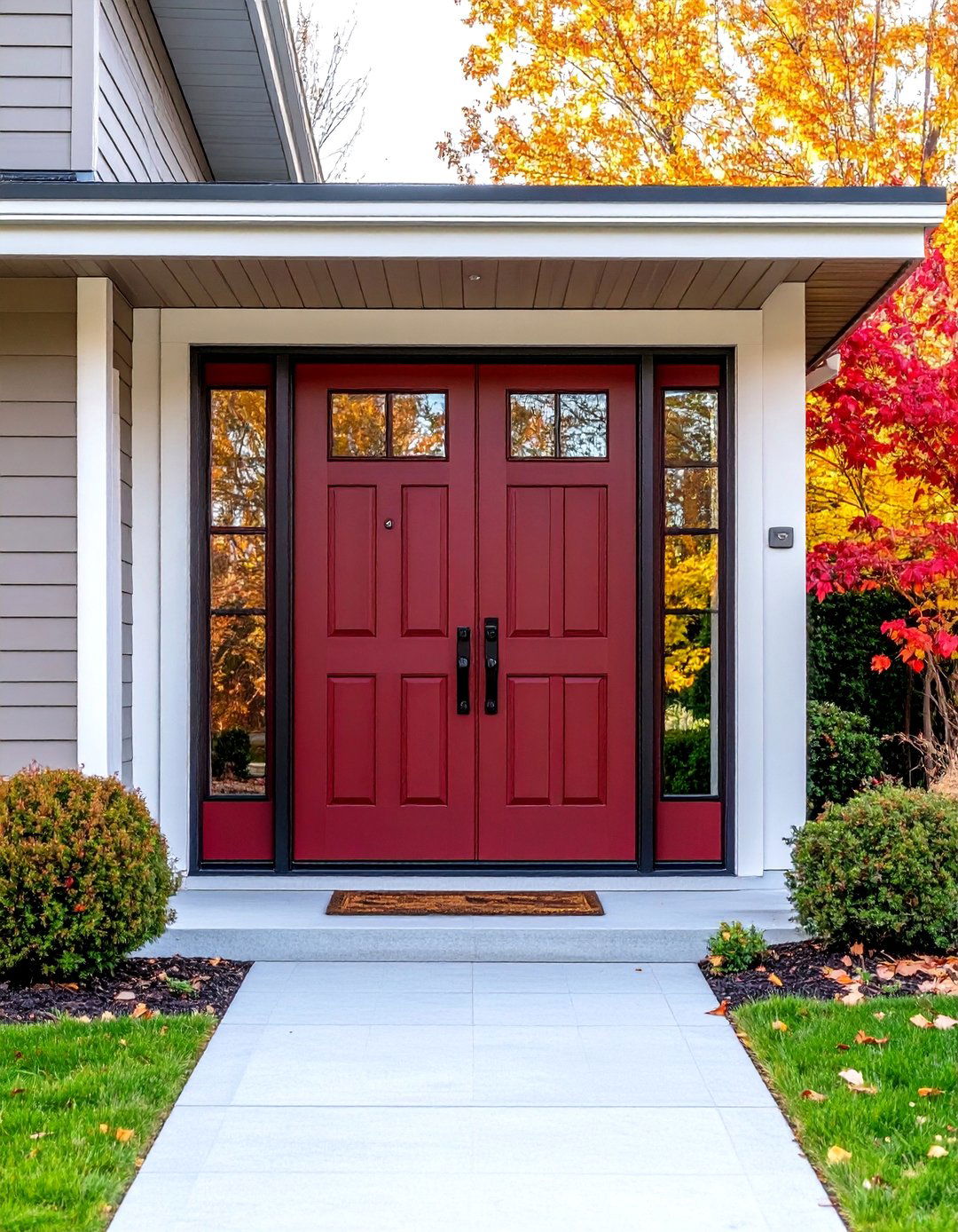 Burgundy Front Door with Glass Storm Door Layer - 20 Burgundy Front Door Ideas