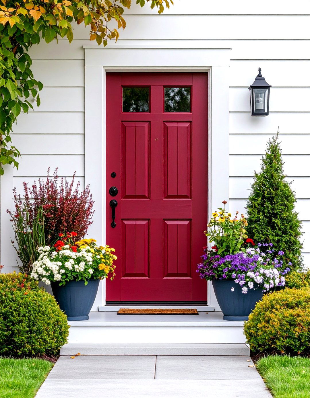 Burgundy Front Door with Vertical Board and Batten - 20 Burgundy Front Door Ideas