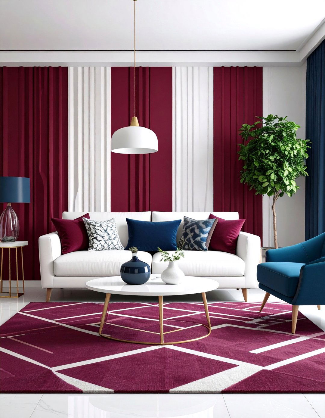 Burgundy Geometric Pop - 20 Burgundy Living Room Ideas