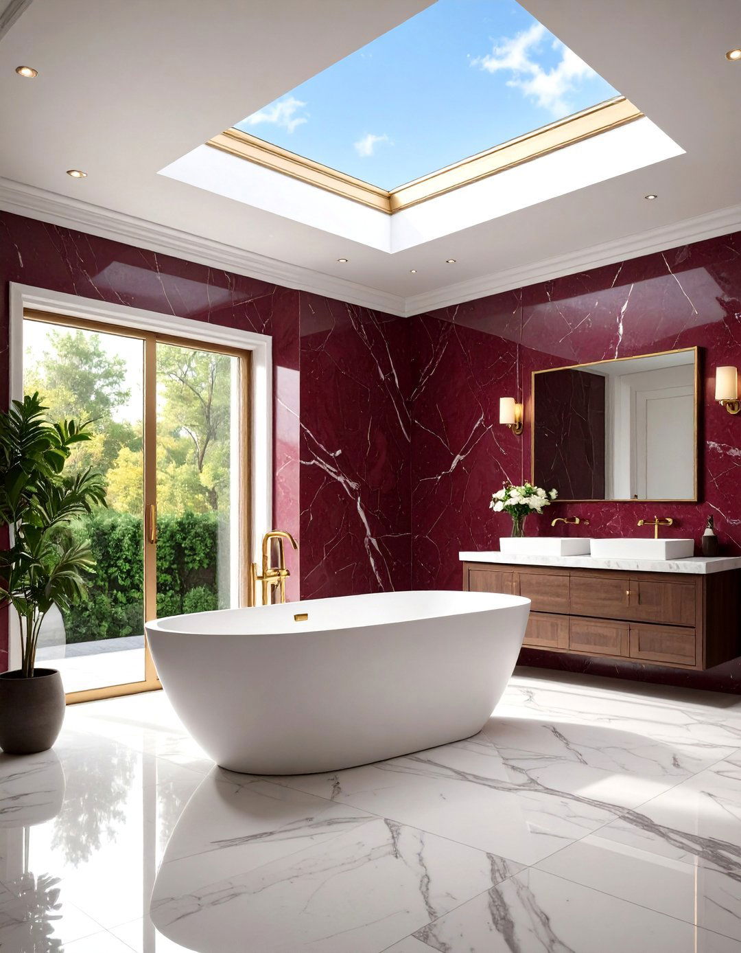 Burgundy Marble Luxury Bathroom - 20 Burgundy Bathroom Ideas
