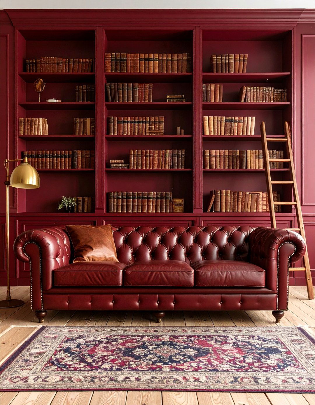 Burgundy Monochrome Library - 20 Burgundy Living Room Ideas