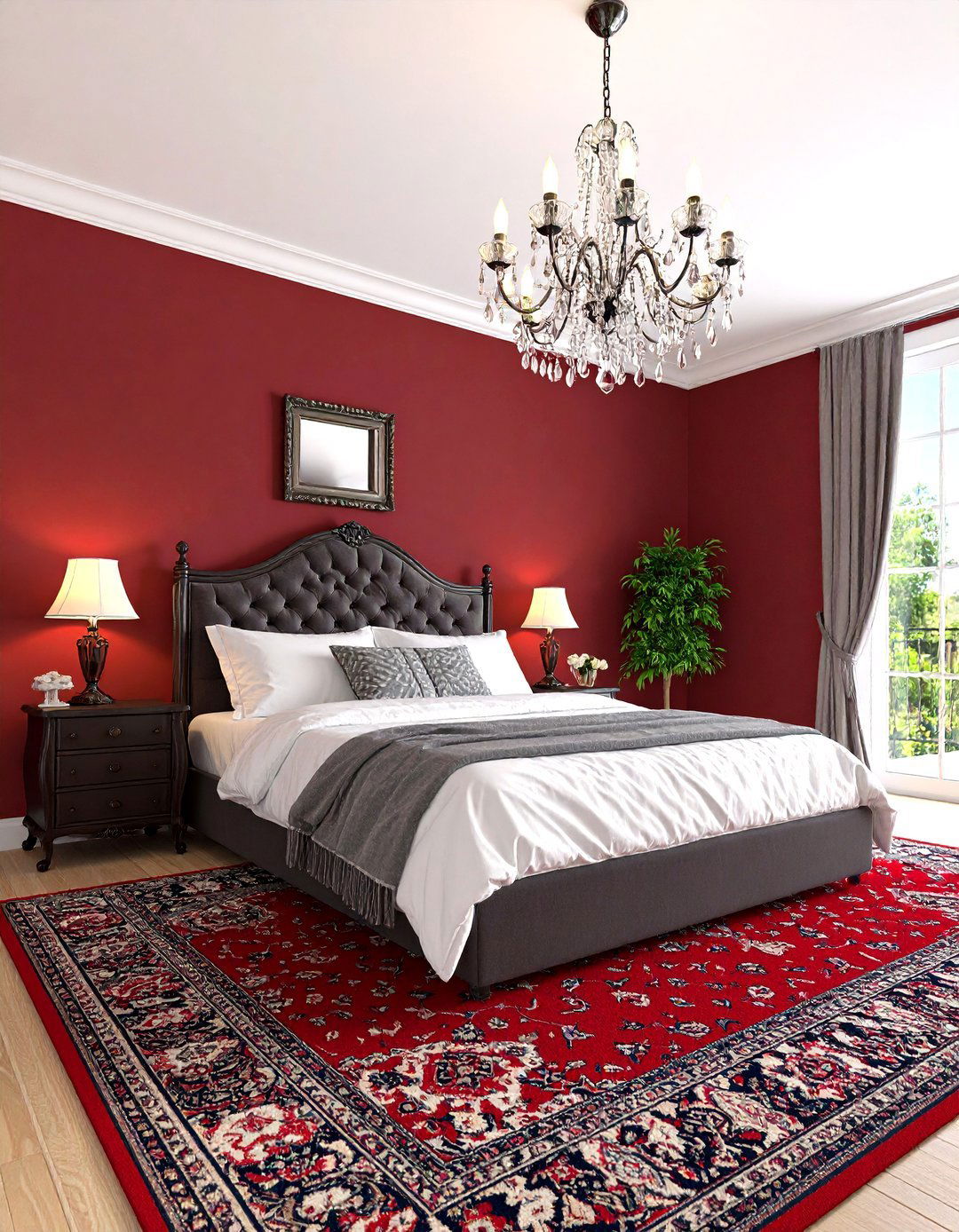 Burgundy Red Bedroom with Parisian Boudoir Elegance - 20 Red Bedroom Ideas