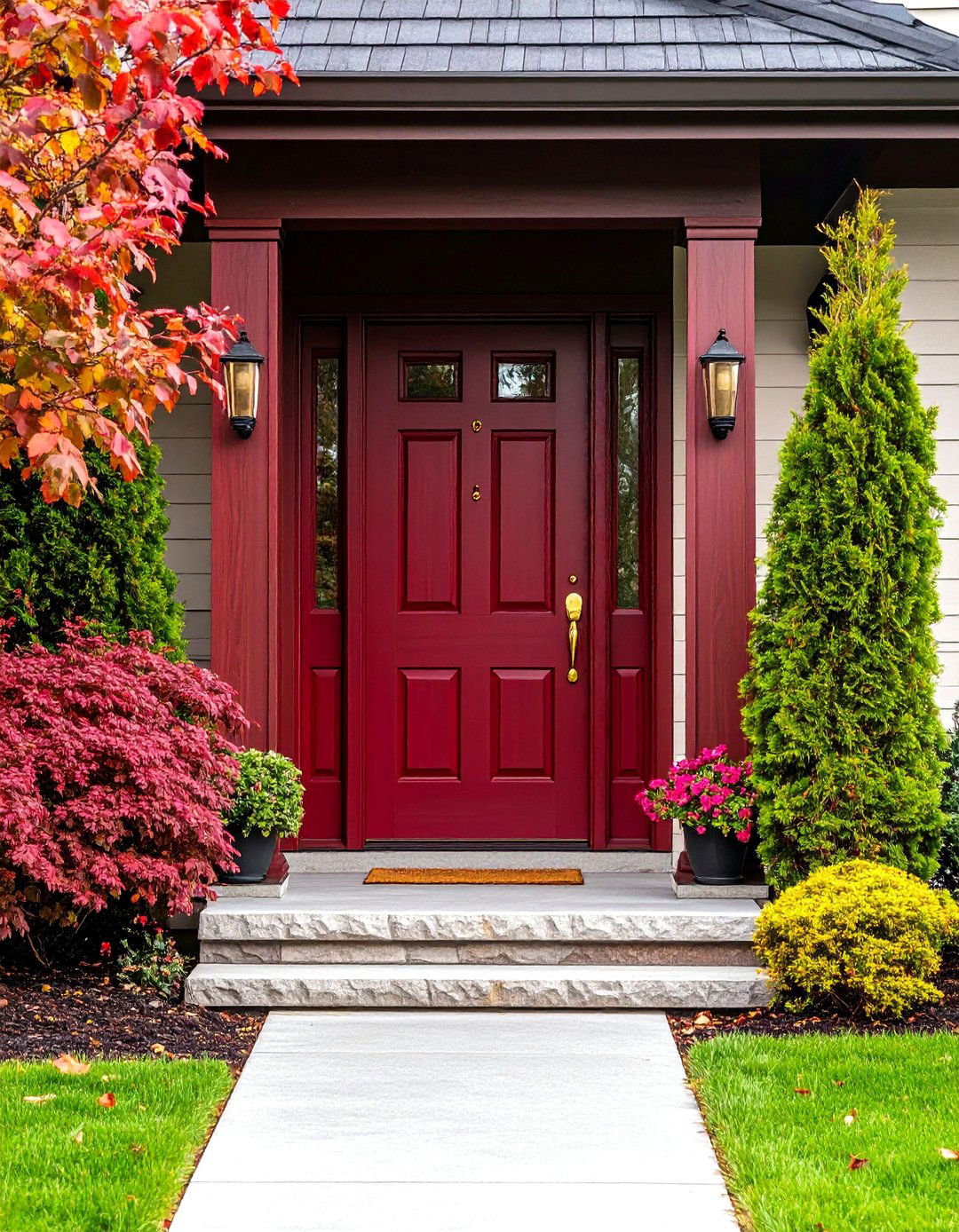 Burgundy Red Cedar Front Door - 20 Cedar Front Door Colors Ideas