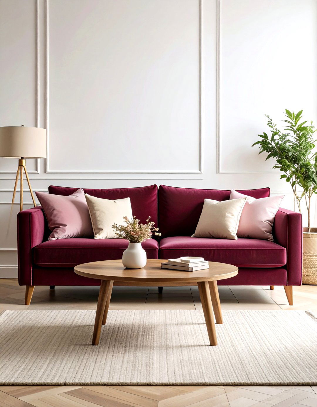 Burgundy Velvet Sofa in the Living Room - 20 Red Living Room Ideas