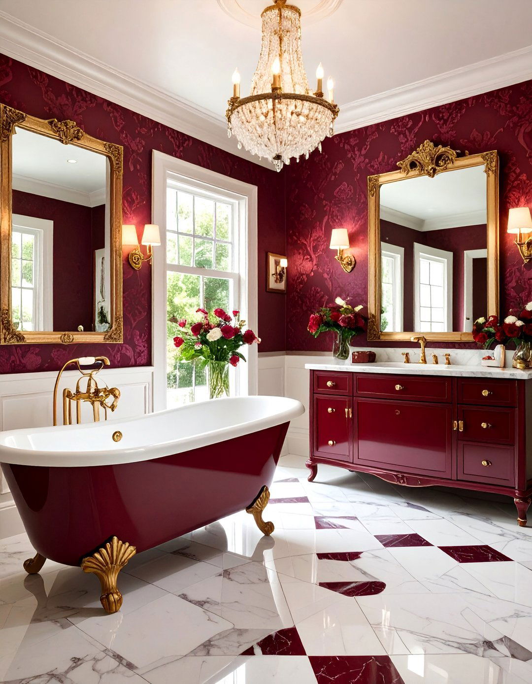 Burgundy Vintage Glam Bathroom - 20 Burgundy Bathroom Ideas