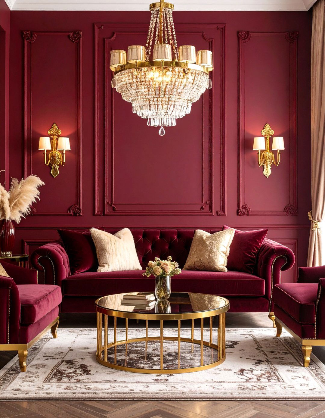 Burgundy and Brass Glam - 20 Burgundy Living Room Ideas