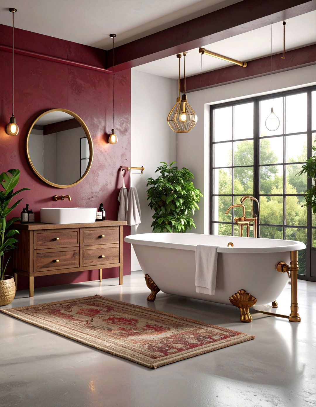 Burgundy and Brass Industrial Bathroom - 20 Burgundy Bathroom Ideas