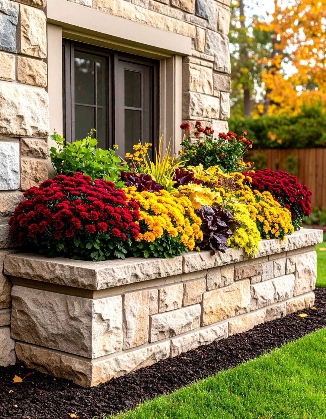 Burgundy and Gold Fall Flower Box Elegance - 20 Fall Flower Box Ideas