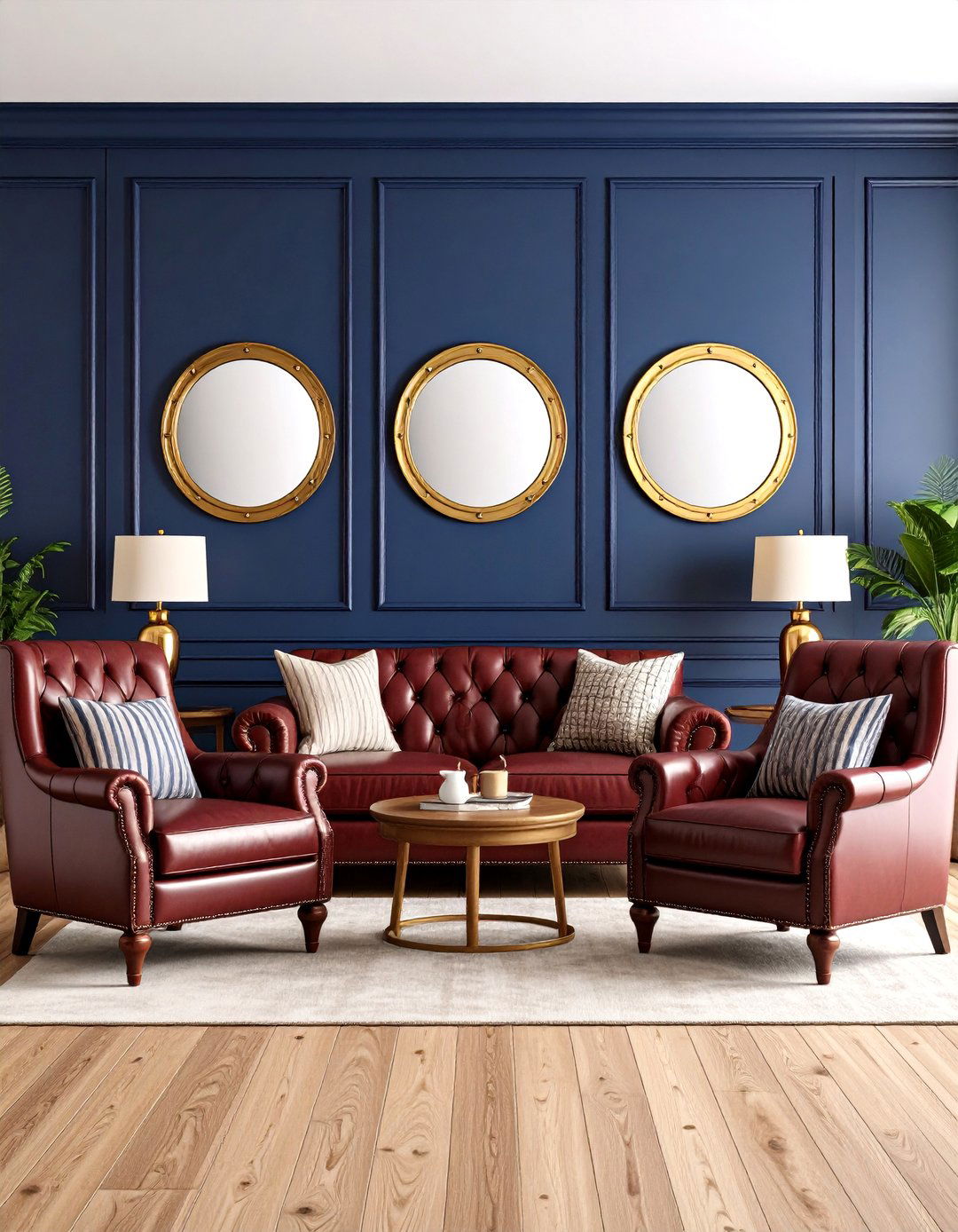 Burgundy and Navy Nautical - 20 Burgundy Living Room Ideas