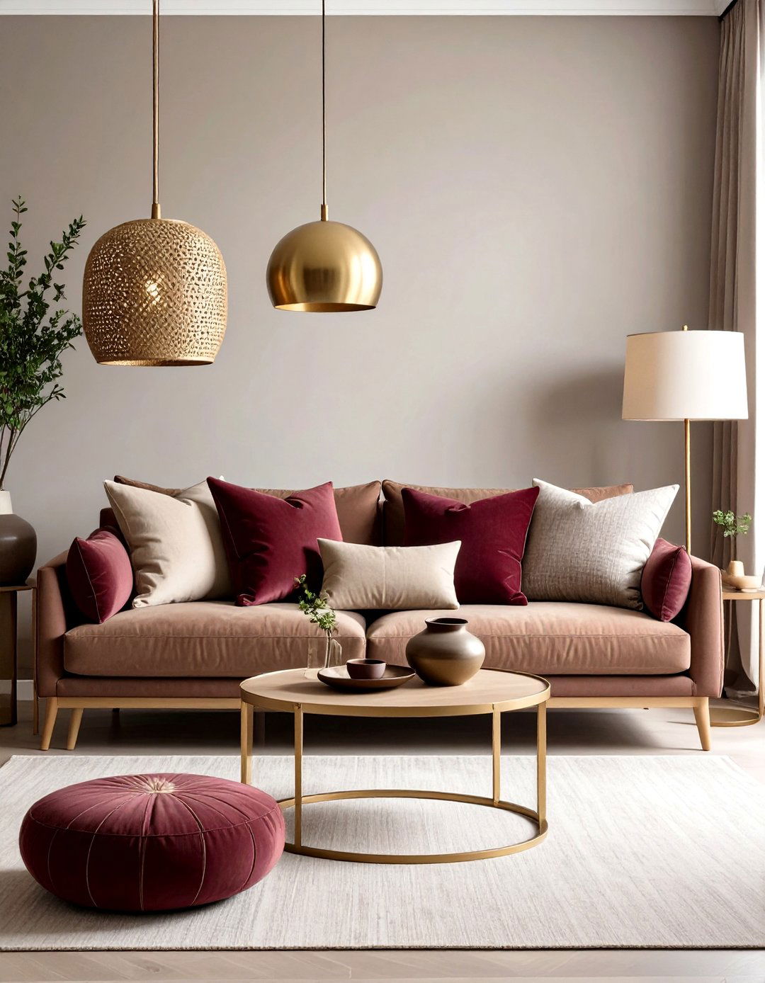 Burgundy and Neutral Minimalism - 20 Burgundy Living Room Ideas