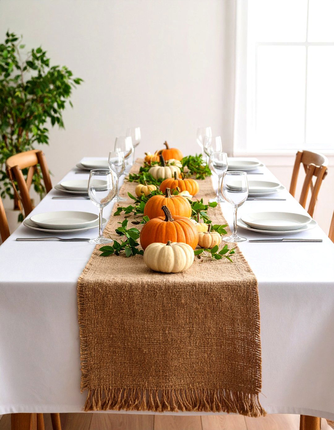 Burlap Table Runner - 20 Thanksgiving Decor Ideas