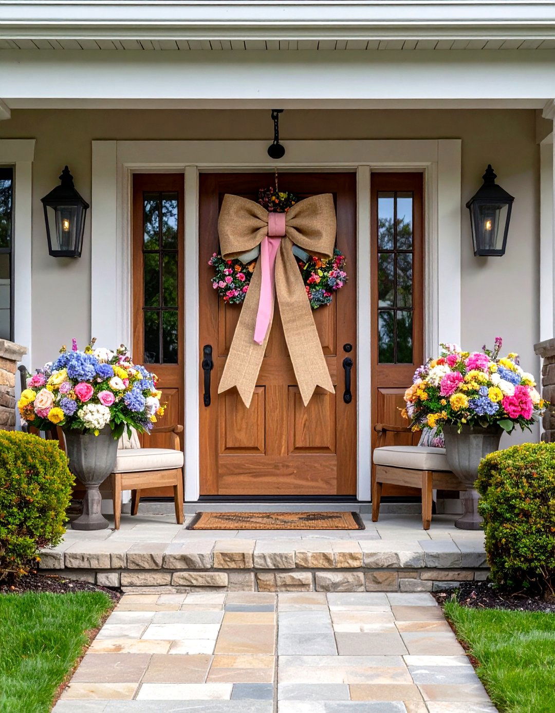Burlap and Ribbon Bow - 20 Spring Front Door Decor Ideas