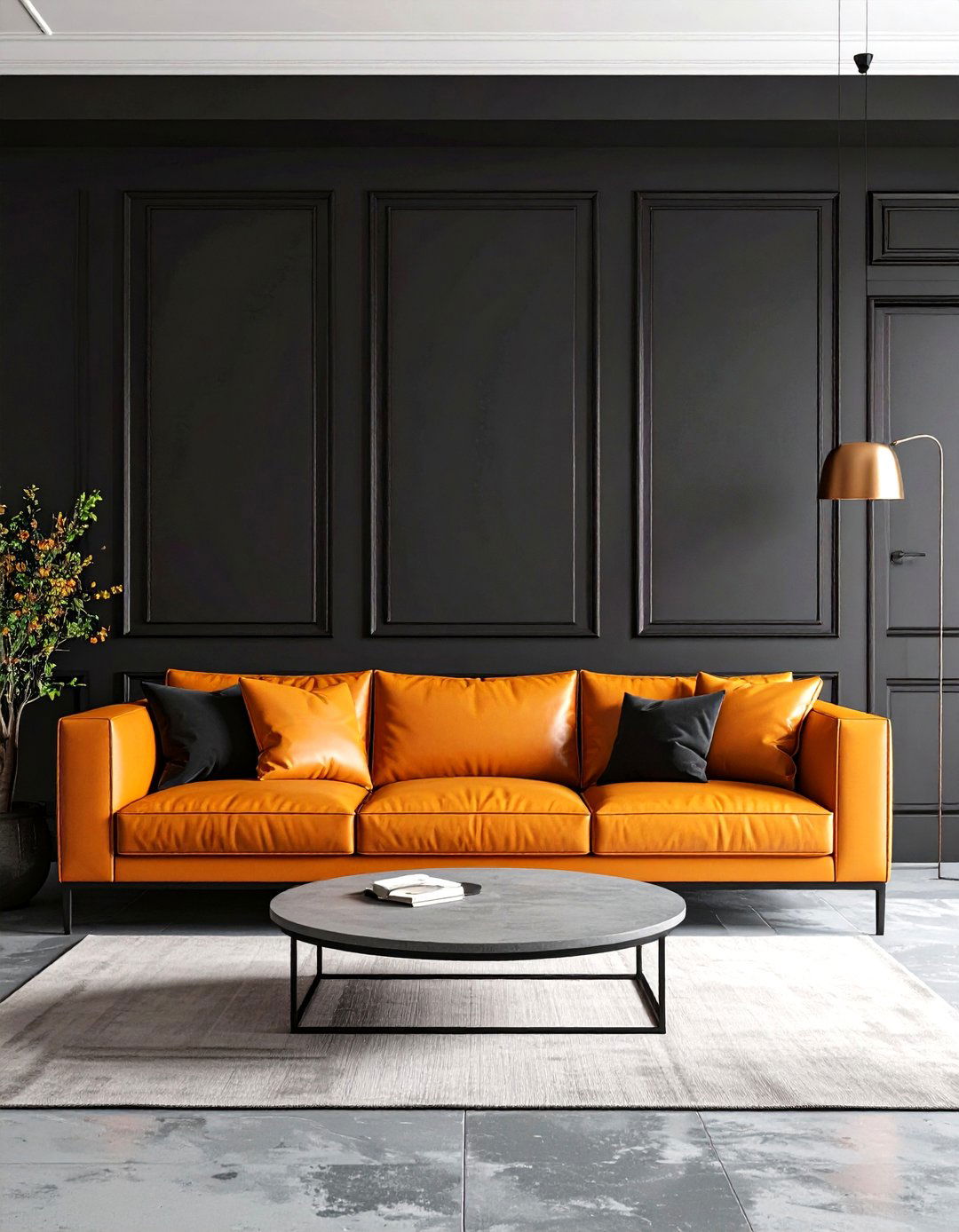 Burnt Orange Black Accented Drama - 20 Burnt Orange Living Room Ideas