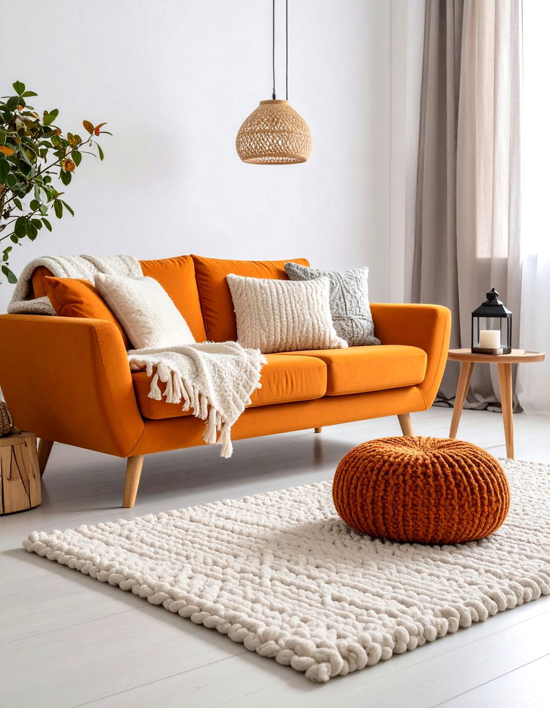 Burnt Orange Scandinavian Hygge Corner - 20 Burnt Orange Living Room Ideas