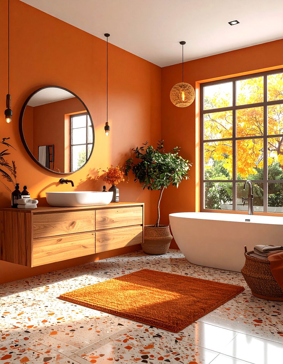 Burnt Orange and Chocolate Brown Mid Century Modern Bathroom - 20 Mid-century Modern Bathroom Ideas