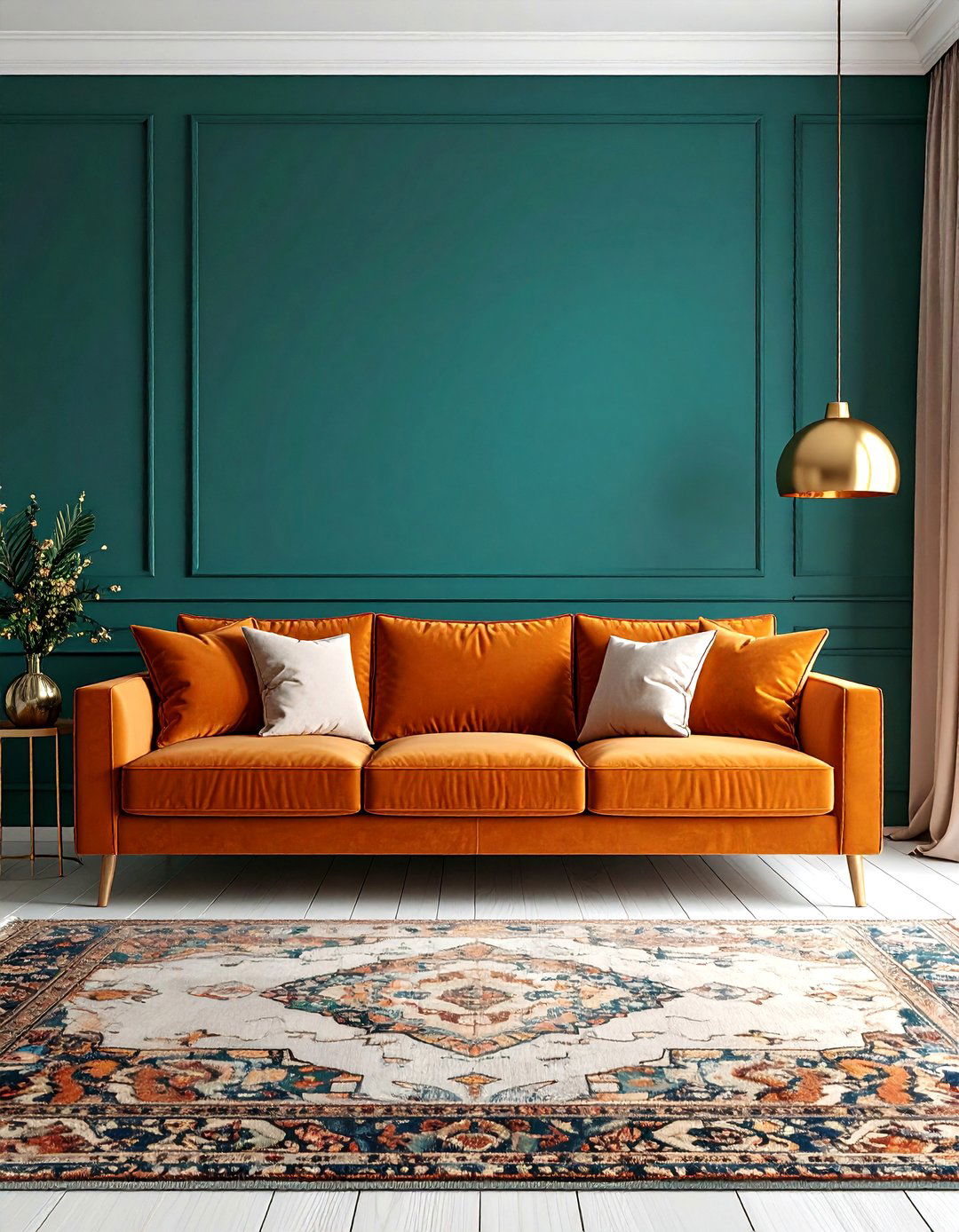 Burnt Orange and Deep Teal Contrast - 20 Burnt Orange Living Room Ideas