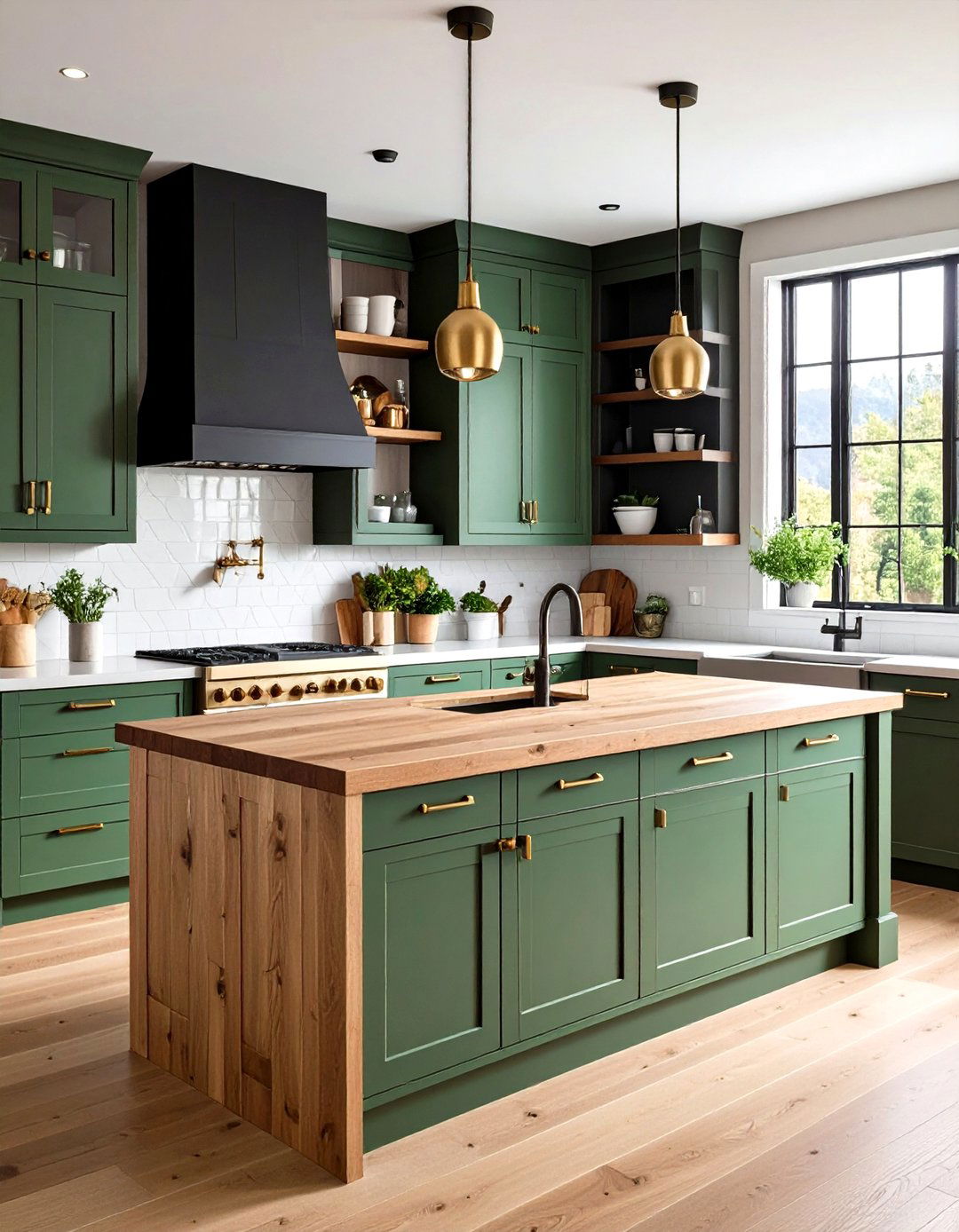 Butcher Block Countertops with Sage Green Cabinets - 20 Rustic Sage Green Kitchen Cabinets