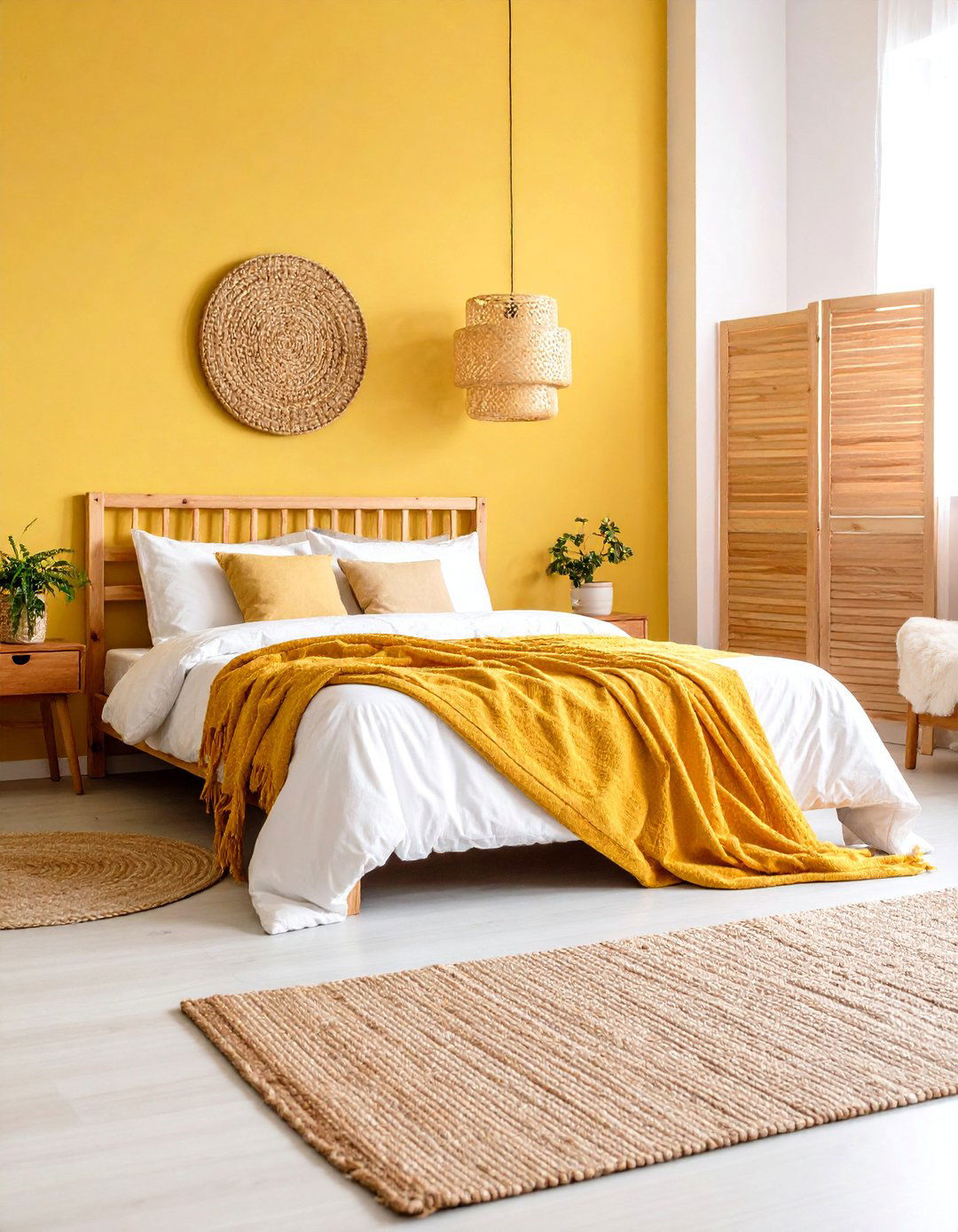 Butter Yellow Bedroom Walls with Natural Wood Accents - 20 Yellow Bedroom Ideas