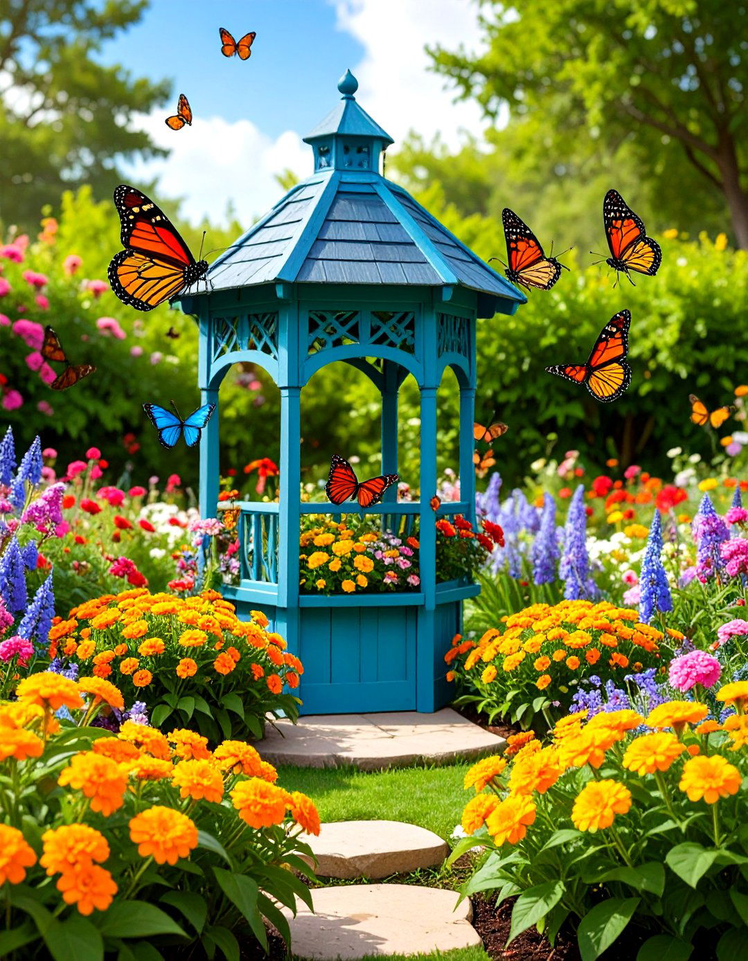 Butterfly Garden Outdoor Wishing Well Planter - 20 Outdoor Wishing Well Garden Ideas