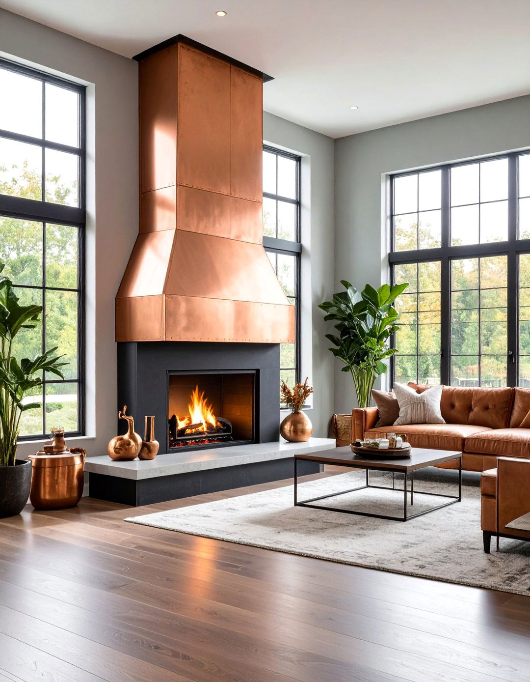 Cabin Fireplace with Copper and Metal Accents - 20 Cabin Fireplace Ideas