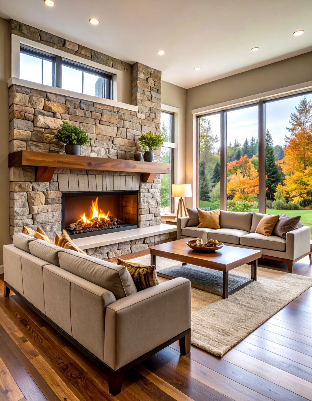 Cabin Fireplace with Integrated Bench Seating - 20 Cabin Fireplace Ideas
