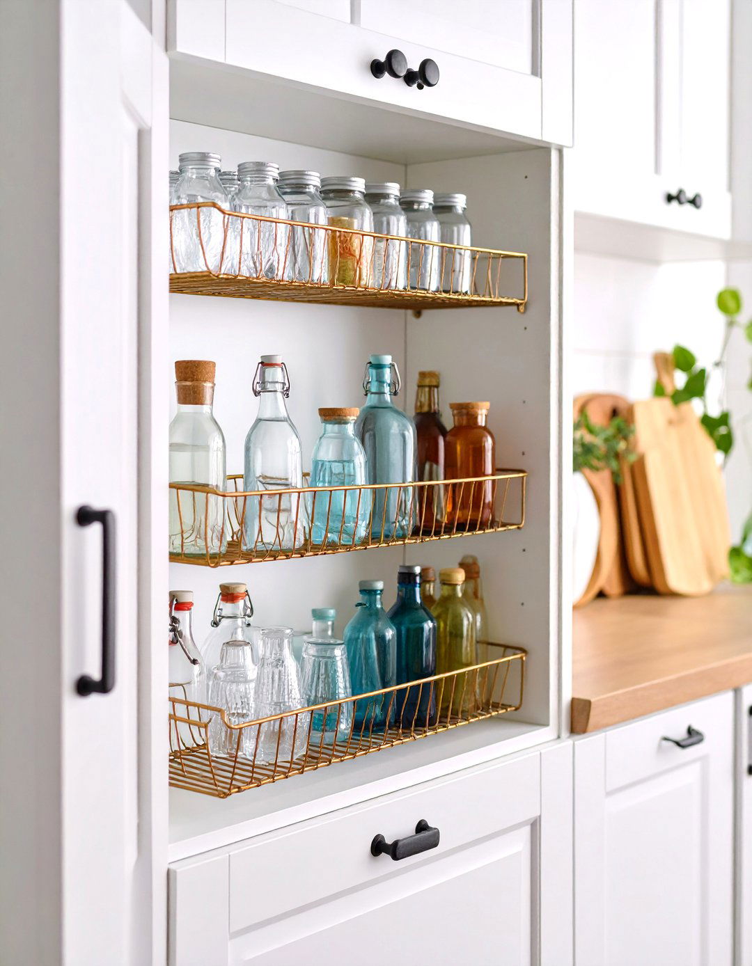 Cabinet Door Mounted Water Bottle Storage Grid - 20 Water Bottle Storage Ideas