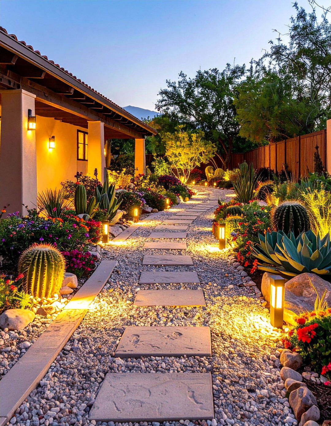 Cactus Garden Pathway With Pea Gravel - 20 Cactus Garden Ideas