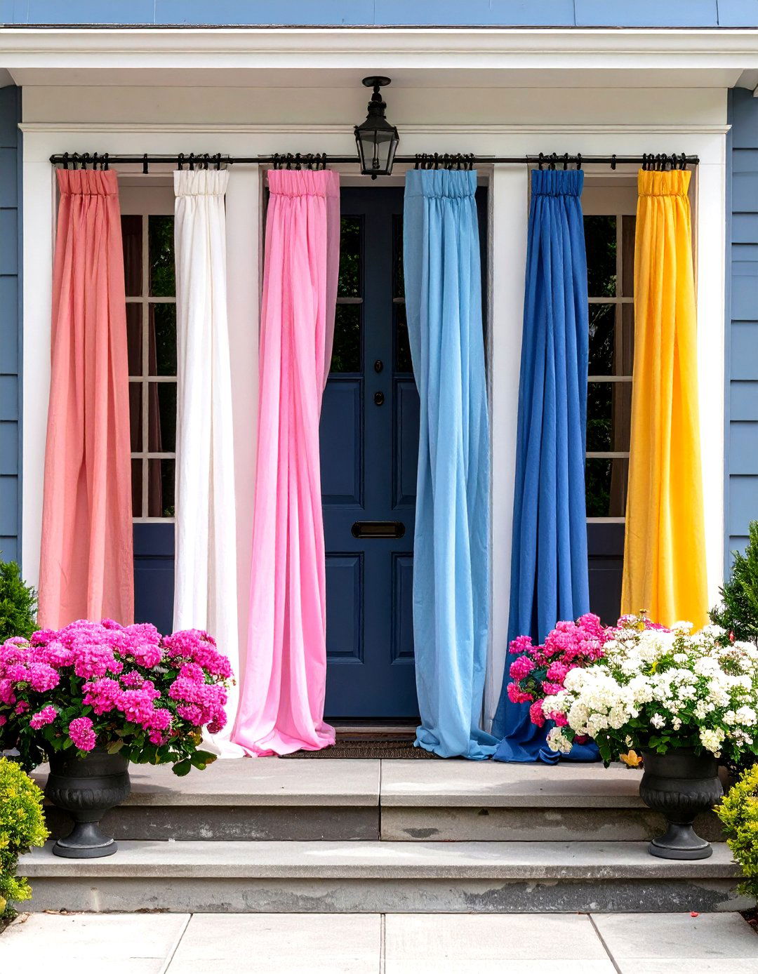Cafe Curtains Soften Sidelights and French Doors - 20 Front Door Privacy Ideas
