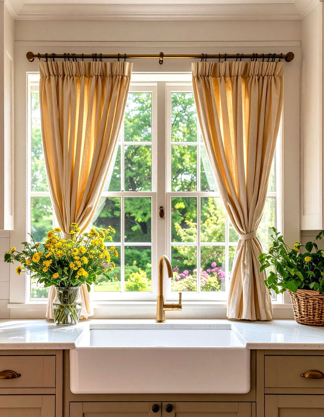 Cafe Curtains Soften the French Country Kitchen Windows - 20 French Country Kitchen Ideas