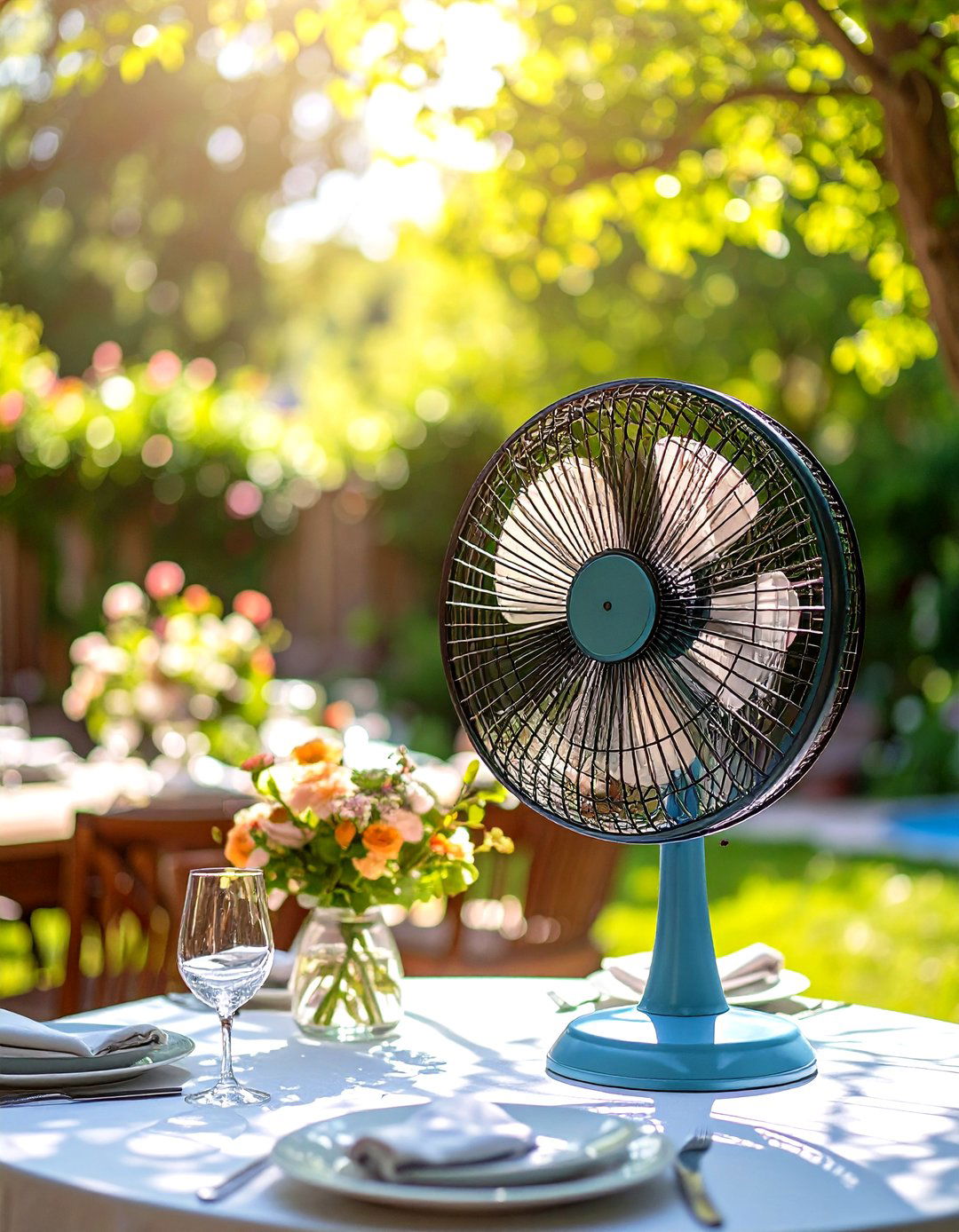 Caged Lantern Patio Fan with Ambient Lighting - 20 Patio Fan Ideas
