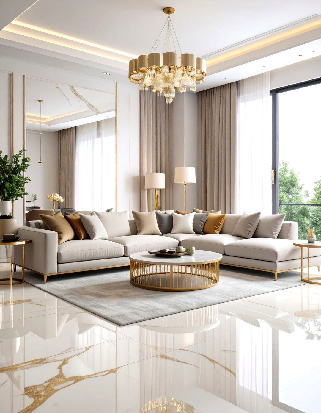 Calacatta Gold Grandeur - 20 Marble Floor Living Room Ideas